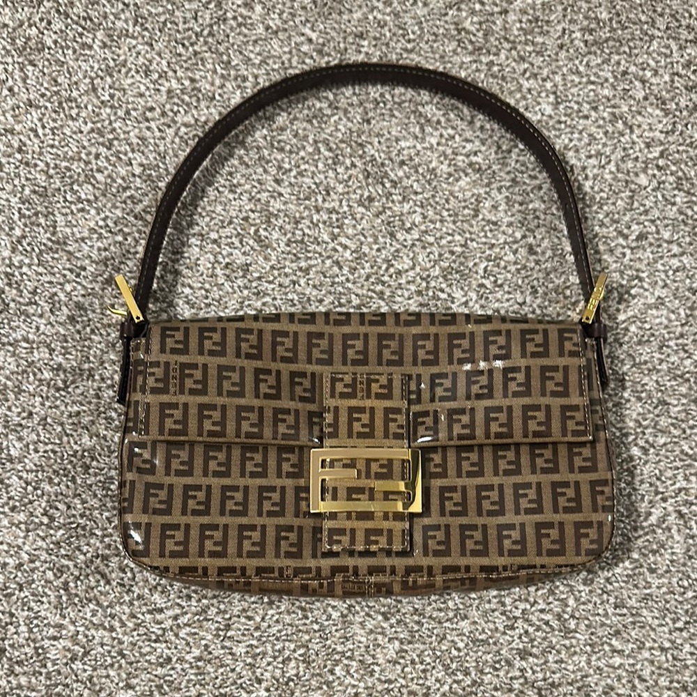 Vintage Fendi Zucchino FF Baguette Patent Vinyl